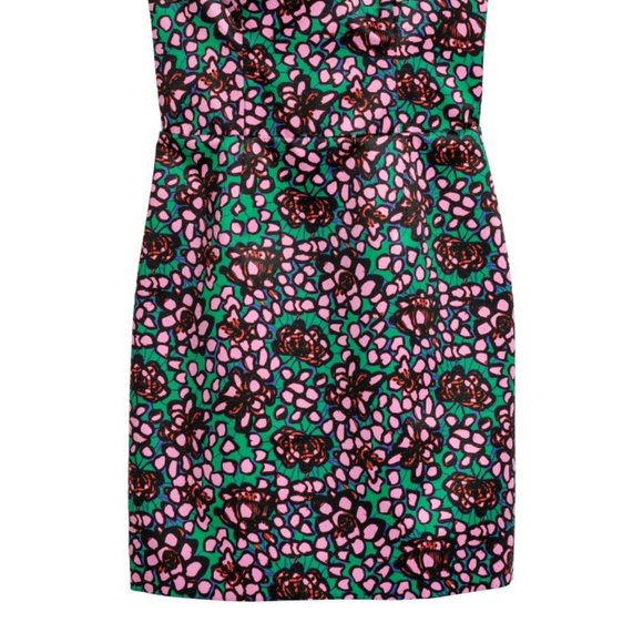 H&M fitted Floral satin mini dress green pink H&M size 8 - Picture 4 of 9